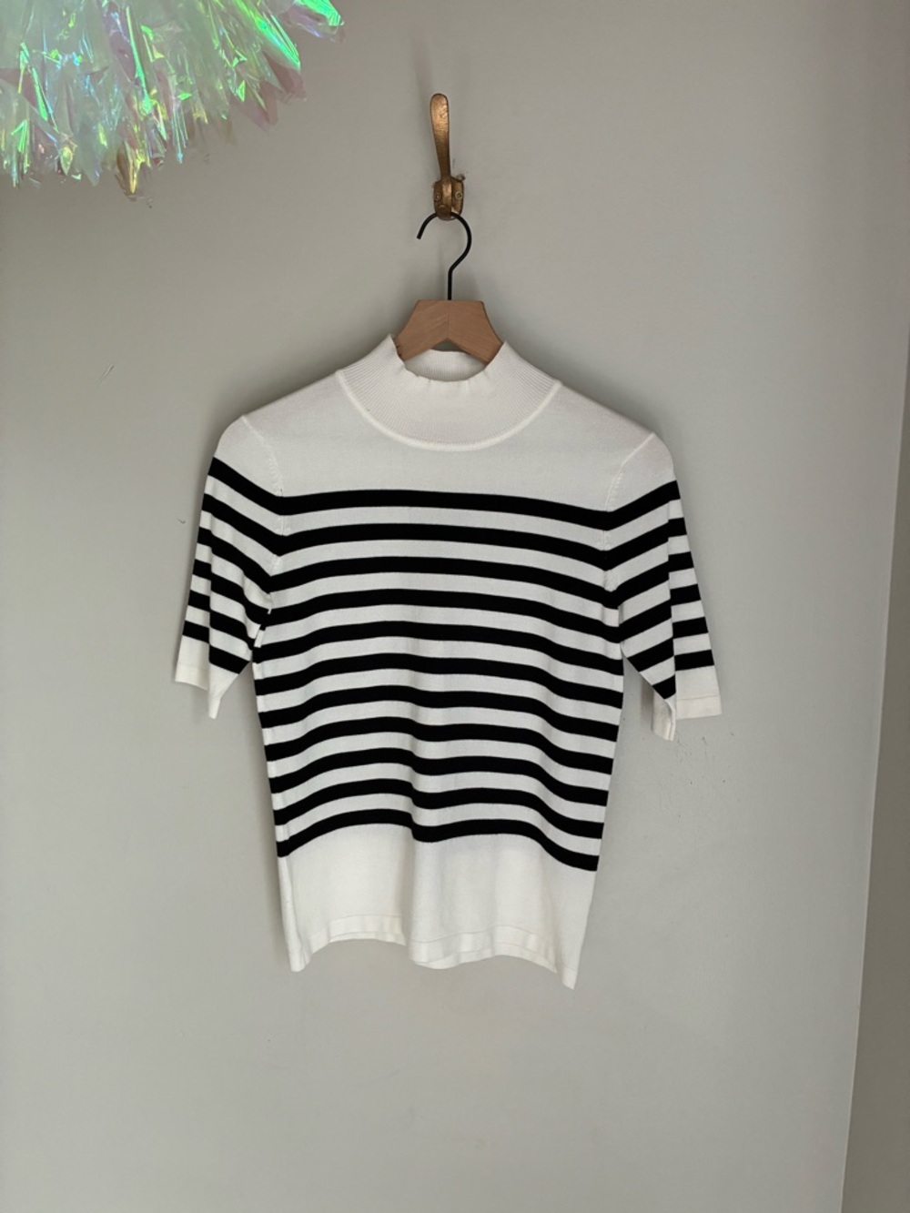 Philosophy Black and White Striped Sweater Short Sleeve Turtleneck Size XS